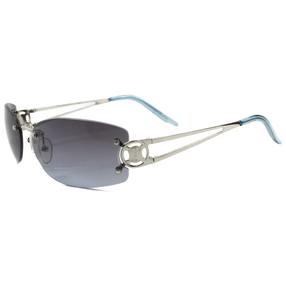 Rimless Rectangle Sunglasses Womens Upscale Slick Design Stylish Silver Frame